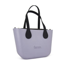 Load image into Gallery viewer, Petite Fenn handbag – Purple/ Lilac – Pattern 57 inner – gold zip – black flat microfibre handle
