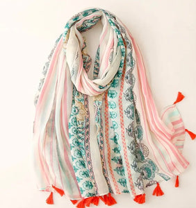 Scarf - Blue/pink print