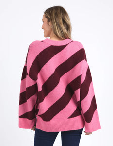 Elm Sage Diagonal Stripe Knit Pink/ Merlot