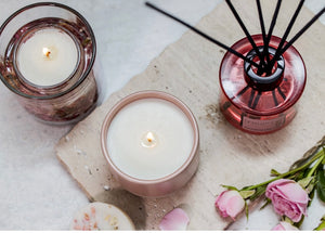 Stoneglow Elements - Light - Blush Rose & Peony - Scented Soy Wax Ceramic Candle Tumbler (68x75mm) - Pink