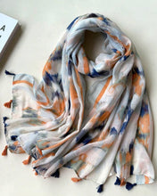 Load image into Gallery viewer, Scarf - Orange blue tie dye with tassels
