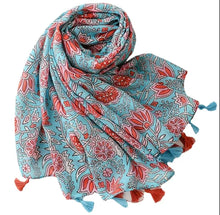 Load image into Gallery viewer, Scarf - Blue red floral
