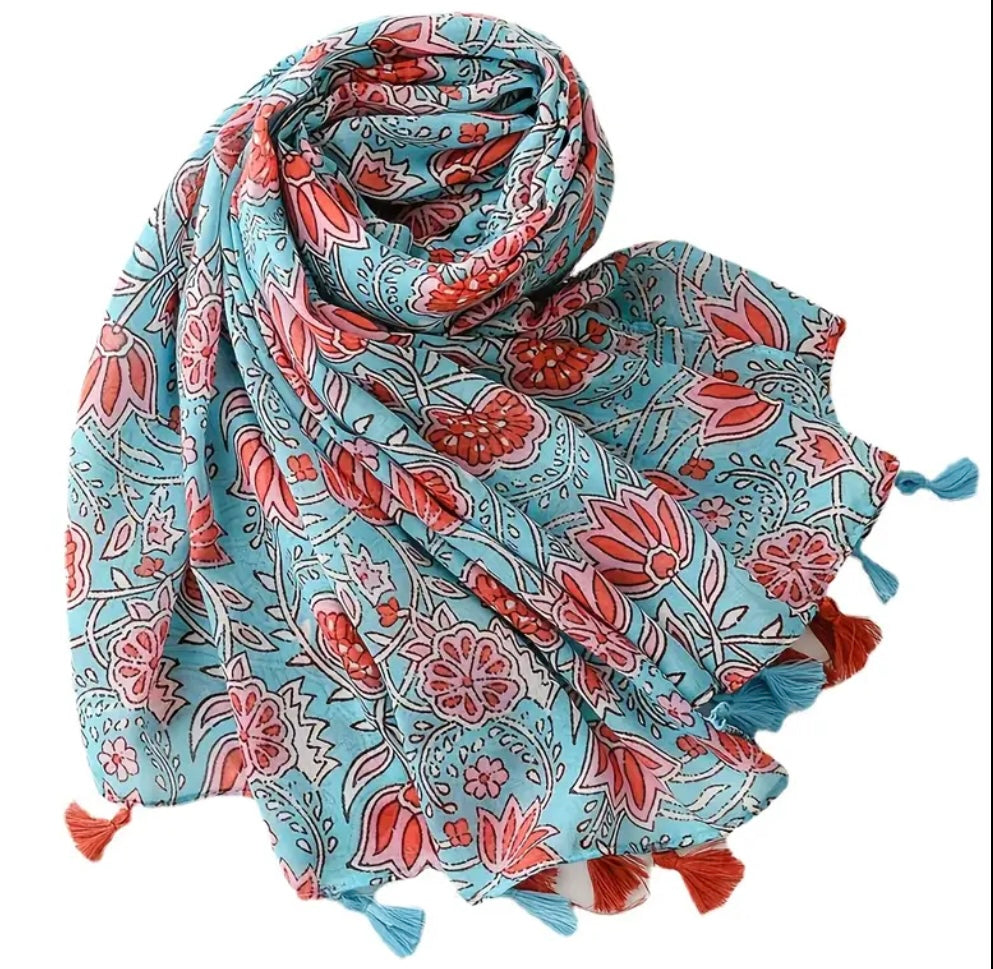 Scarf - Blue red floral