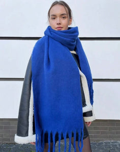 Plain warm handle scarf - Blue
