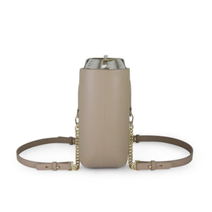 Fenn Petite – Stone – Pattern Inner – Gold Zip – Light Tan Flat Handle