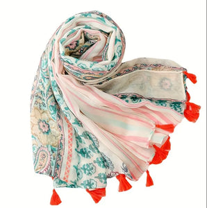 Scarf - Blue/pink print