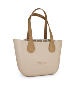 Fenn Petite – Sand – Pattern Inner – Gold Zip – Light Tan Flat Handle