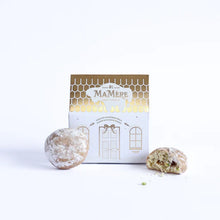 Load image into Gallery viewer, Mini Festive House Cream &amp; Gold - Pistachio &amp; Festive nougat shortbread snowballs
