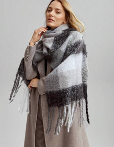Checked warm handle scarf - Black grey