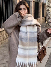 Load image into Gallery viewer, Stripe warm handle scarf - taupe grey
