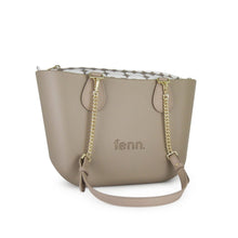 Load image into Gallery viewer, Fenn Petite – Stone – Pattern Inner – Gold Zip – Light Tan Flat Handle

