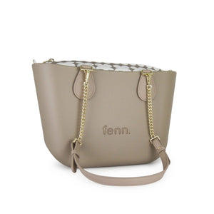 Fenn Petite – Stone – Pattern Inner – Gold Zip – Light Tan Flat Handle