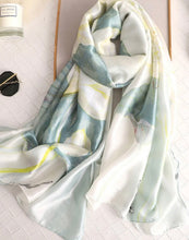Load image into Gallery viewer, Satin look and feel scarf - baby blue soft yellow
