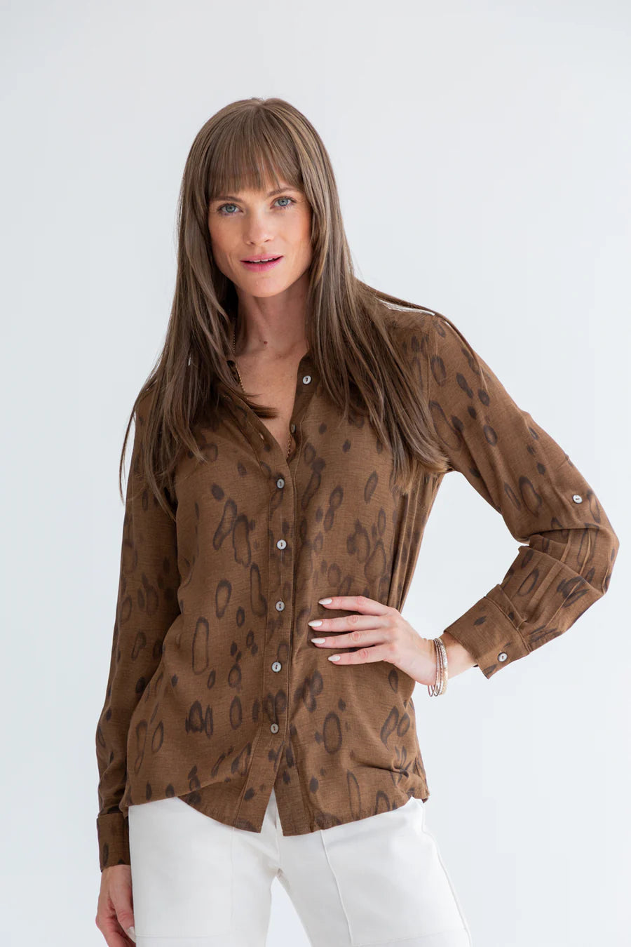 BOYFRIEND SHIRT BROWN ANIMAL PRINT