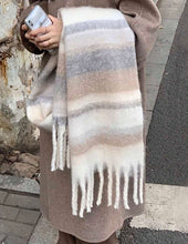 Load image into Gallery viewer, Stripe warm handle scarf - taupe grey

