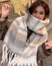Load image into Gallery viewer, Stripe warm handle scarf - taupe grey
