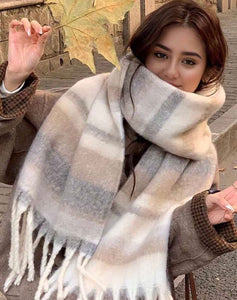 Stripe warm handle scarf - taupe grey