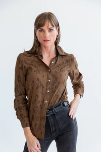 BOYFRIEND SHIRT BROWN ANIMAL PRINT