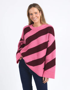 Elm Sage Diagonal Stripe Knit Pink/ Merlot
