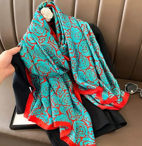 Satin look-and-feel scarf - Blue/red