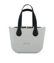 Load image into Gallery viewer, Fenn Petite handbag – Grey – Pattern Inner – Silver Zip – Black Flat Handle

