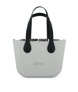 Fenn Petite handbag – Grey – Pattern Inner – Silver Zip – Black Flat Handle