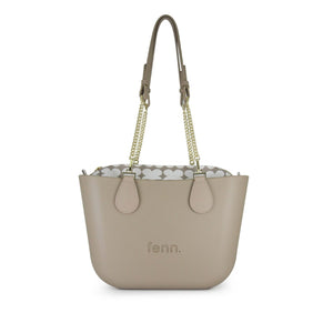 Fenn Petite – Stone – Pattern Inner – Gold Zip – Light Tan Flat Handle
