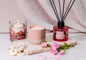 Stoneglow Elements - Light - Blush Rose & Peony - Scented Soy Wax Ceramic Candle Tumbler (68x75mm) - Pink