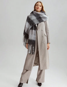 Checked warm handle scarf - Black grey