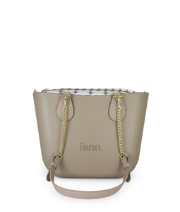 Fenn Petite – Stone – Pattern Inner – Gold Zip – Light Tan Flat Handle