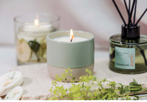 Stoneglow Elements - Earth - Green Apple & Lime - Scented Soy Wax Ceramic Candle Tumbler (68x75mm) - Green