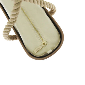 Fenn Original Collection – Cappuccino handbag – Beige Inner – Gold Zip – Beige Rope Handle
