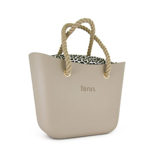 Fenn Original handbag – Stone – Pattern 10 Inner – Gold Zip – Beige Rope Handle