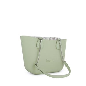 Fenn Petite handbag – Pastel Green – Pattern Inner – Silver Zip – Pastel Green/ Silver Chain Handle