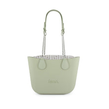 Load image into Gallery viewer, Fenn Petite handbag – Pastel Green – Pattern Inner – Silver Zip – Pastel Green/ Silver Chain Handle
