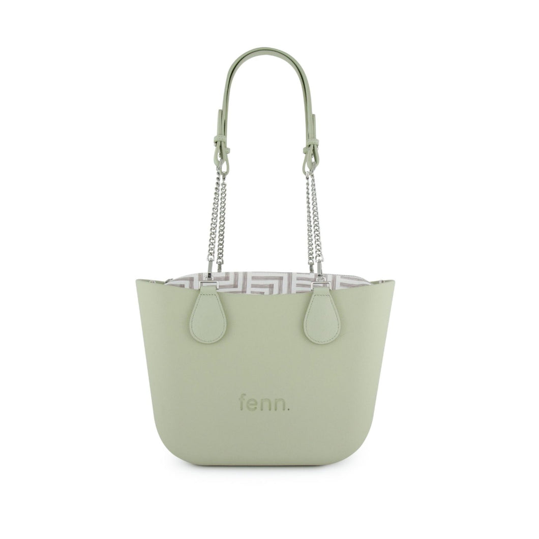 Fenn Petite handbag – Pastel Green – Pattern Inner – Silver Zip – Pastel Green/ Silver Chain Handle