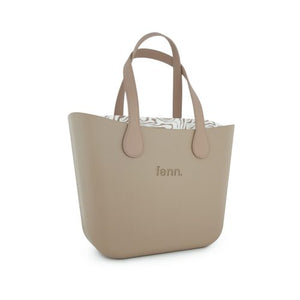 Fenn Original Collection – Stone handbag – Pattern Inner – Gold Zip – Light Stone Flat Handle