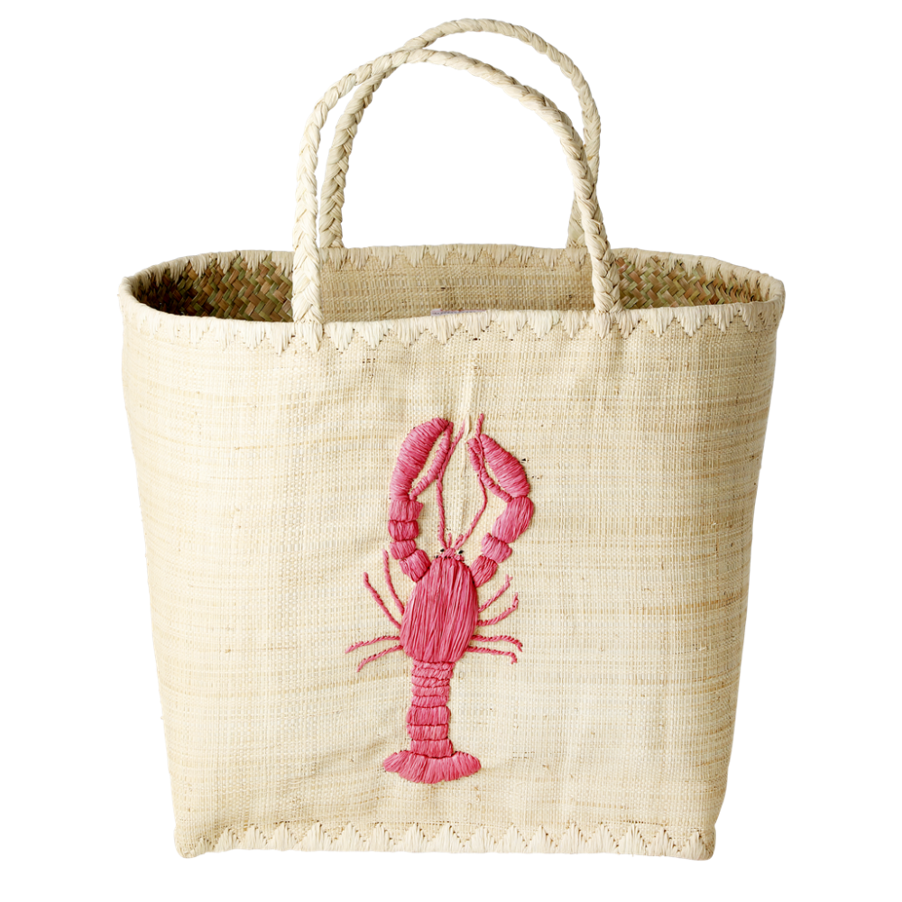Raffia lobster embroidered basket